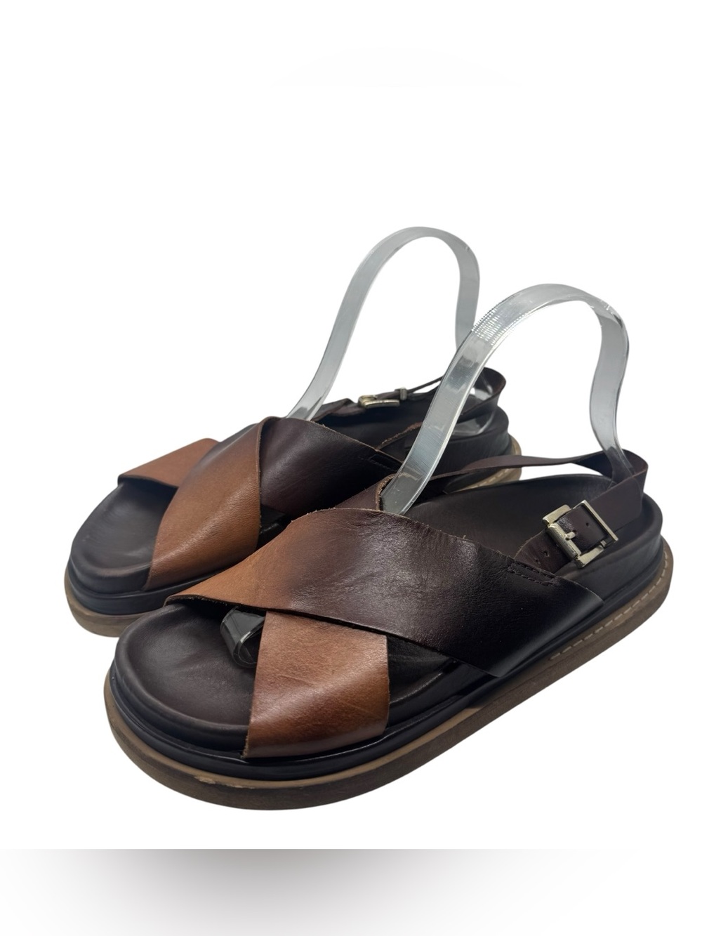 Alohas Marshmallow crossover sandals Ombre brown Tan leather Size EU39 US 8.5/9